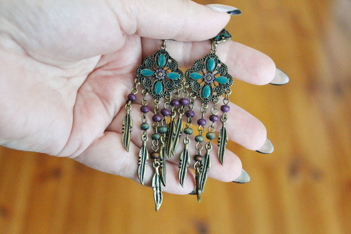 Vintage bronze boho earrings from Germany 110 mm - made in 1980-1990s - Germany vintage bijouterie - gift for her - Mother's day gift