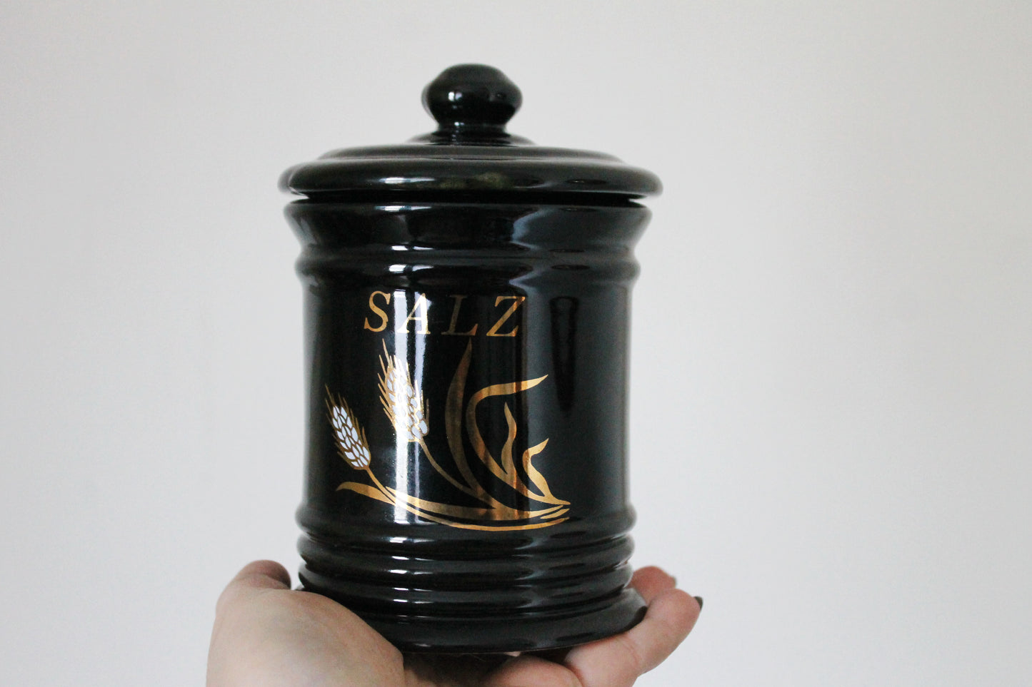 Vintage cute ceramic porcelain salt jar - 5.1 inches - Germany porcelain - Salz - 1980-1990s