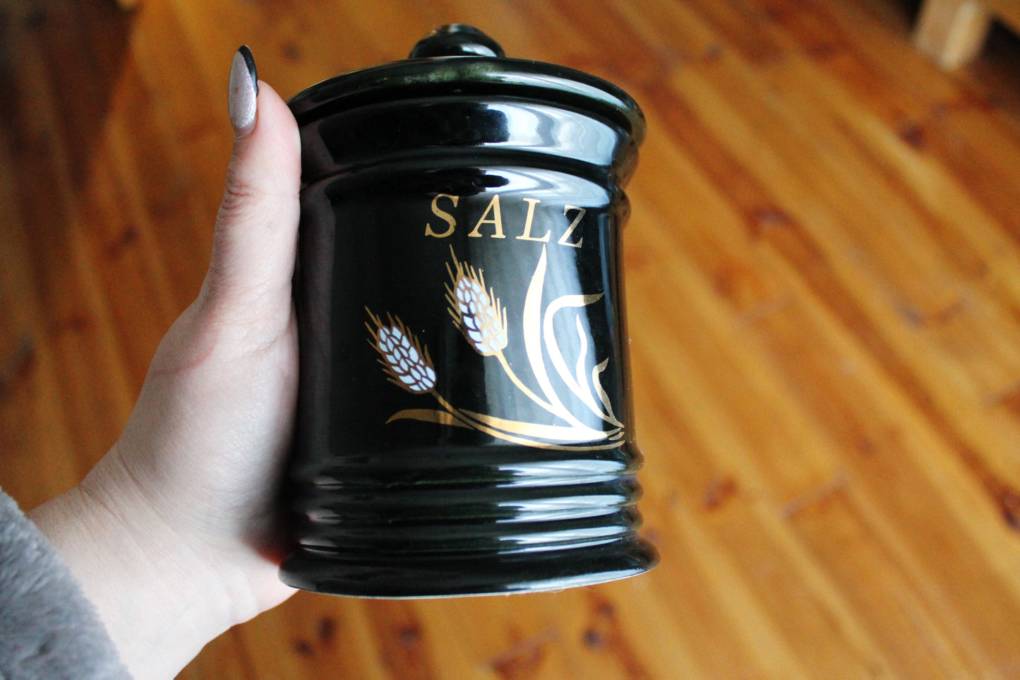 Vintage cute ceramic porcelain salt jar - 5.1 inches - Germany porcelain - Salz - 1980-1990s
