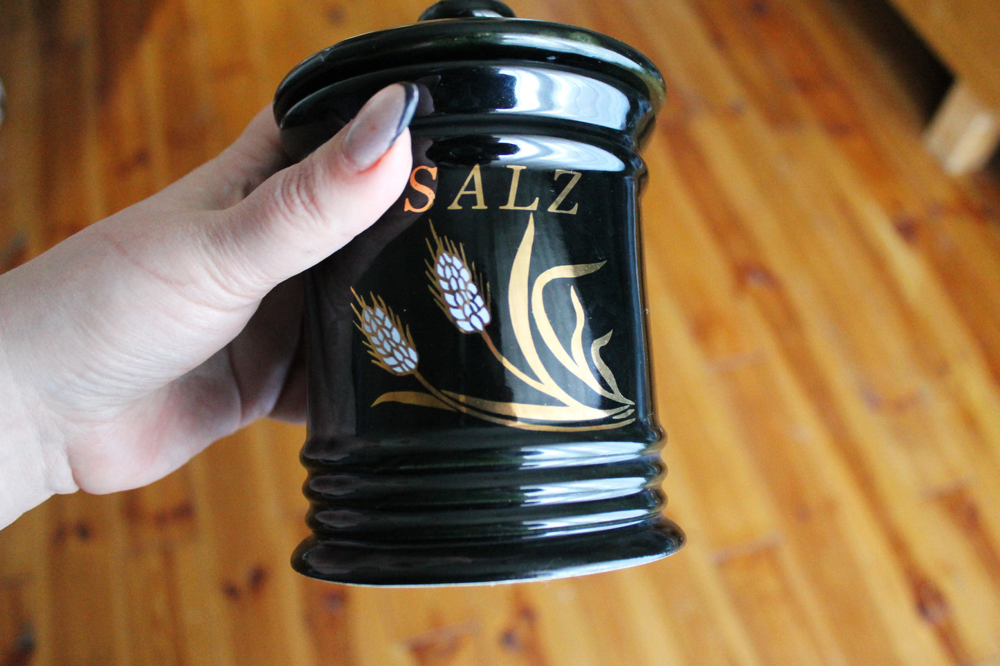 Vintage cute ceramic porcelain salt jar - 5.1 inches - Germany porcelain - Salz - 1980-1990s