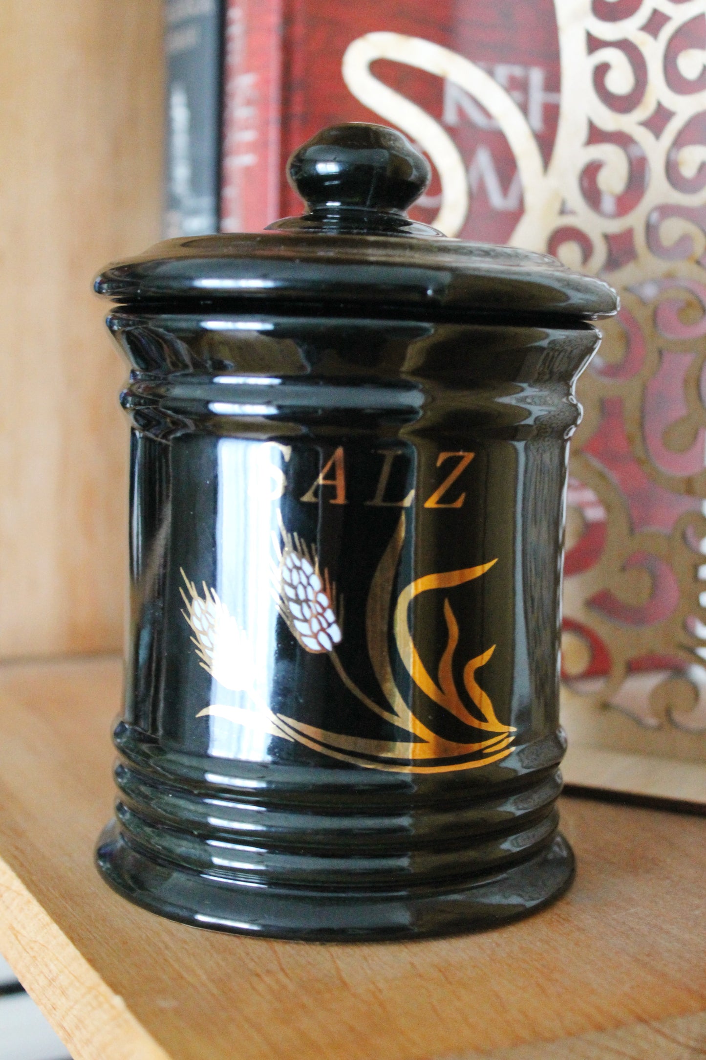 Vintage cute ceramic porcelain salt jar - 5.1 inches - Germany porcelain - Salz - 1980-1990s