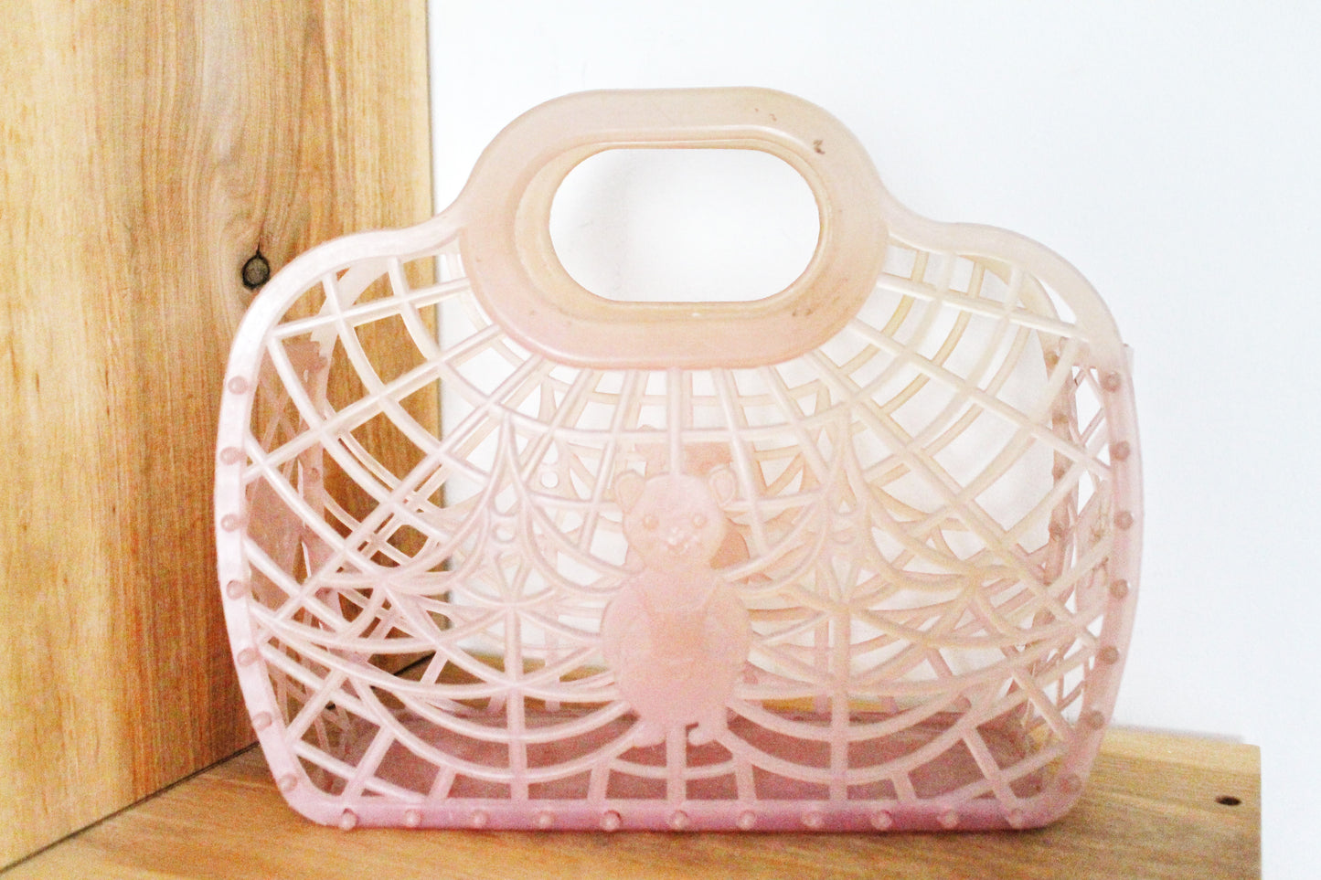 Vintage pink kids basket 10 inches - Go shopping - Made in USSR - Vintage home bag - Plastic basket - Picnic basket - reusable bag - 1970s