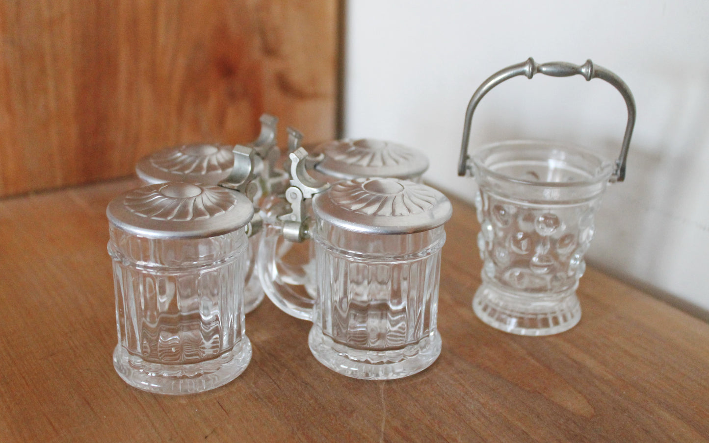 Set of 4 Vintage crystal glasses, mugs with lid and small bucket- USSR crystal - Germany vintage - 1980-1990s