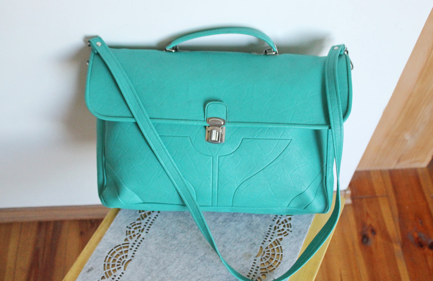 Vintage USSR turquoise shoulder bag - Soviet rare bag - Book Bag - Soviet woman/man bag. Made in USSR in 1980s