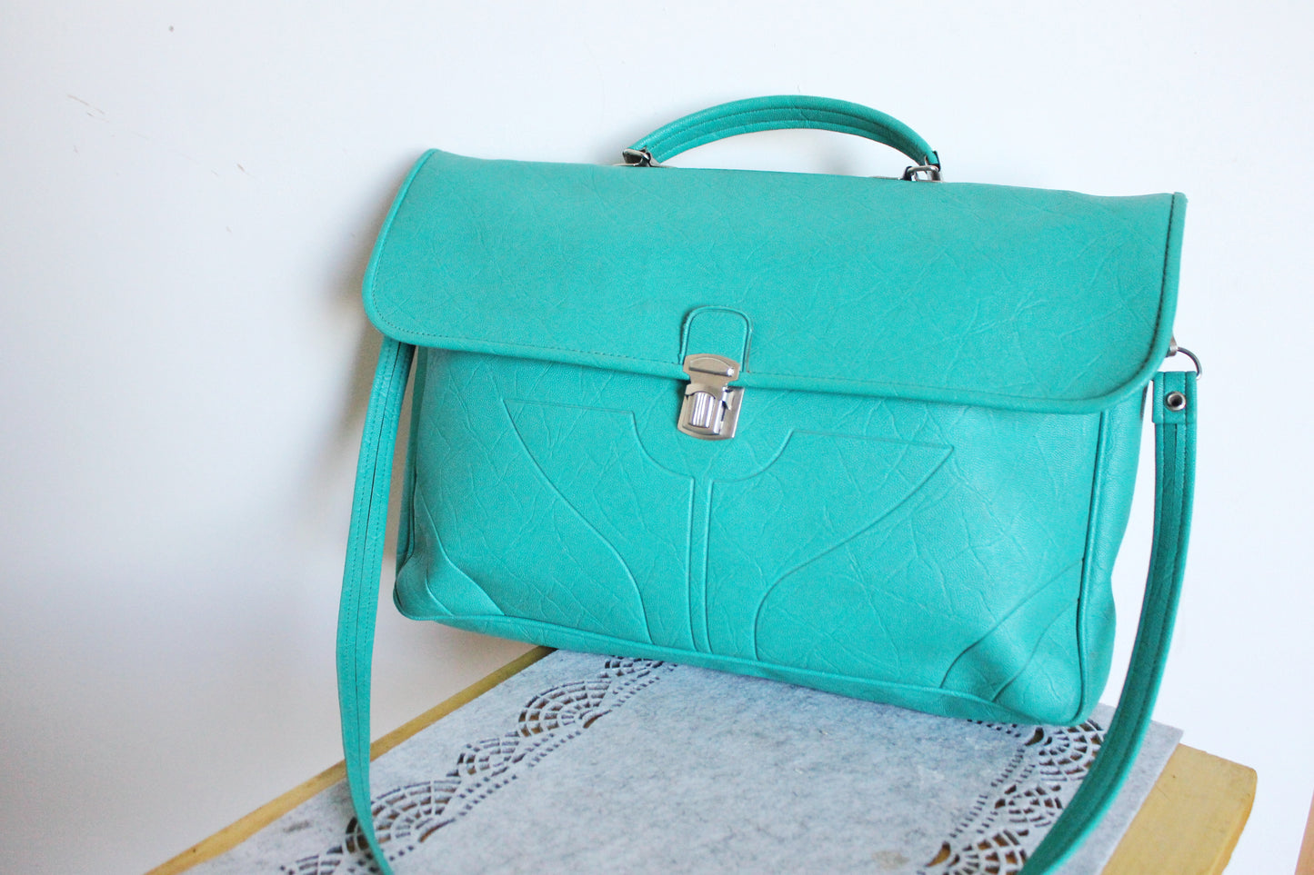 Vintage USSR turquoise shoulder bag - Soviet rare bag - Book Bag - Soviet woman/man bag. Made in USSR in 1980s