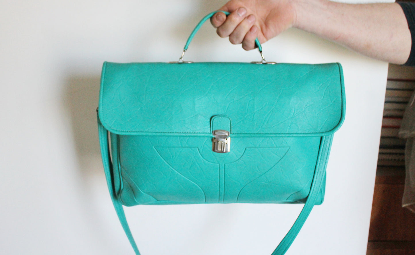 Vintage USSR turquoise shoulder bag - Soviet rare bag - Book Bag - Soviet woman/man bag. Made in USSR in 1980s