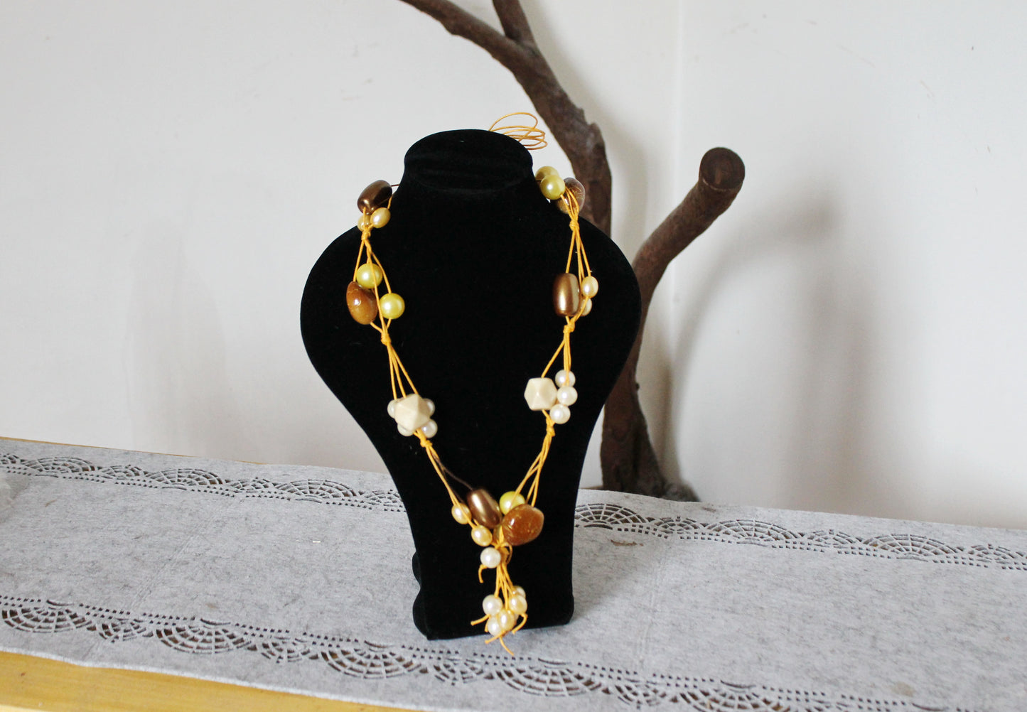 Vintage long beaded yellow necklace - Nekclace 1990s - vintage bijouterie - gift neckalce - made in Ukraine