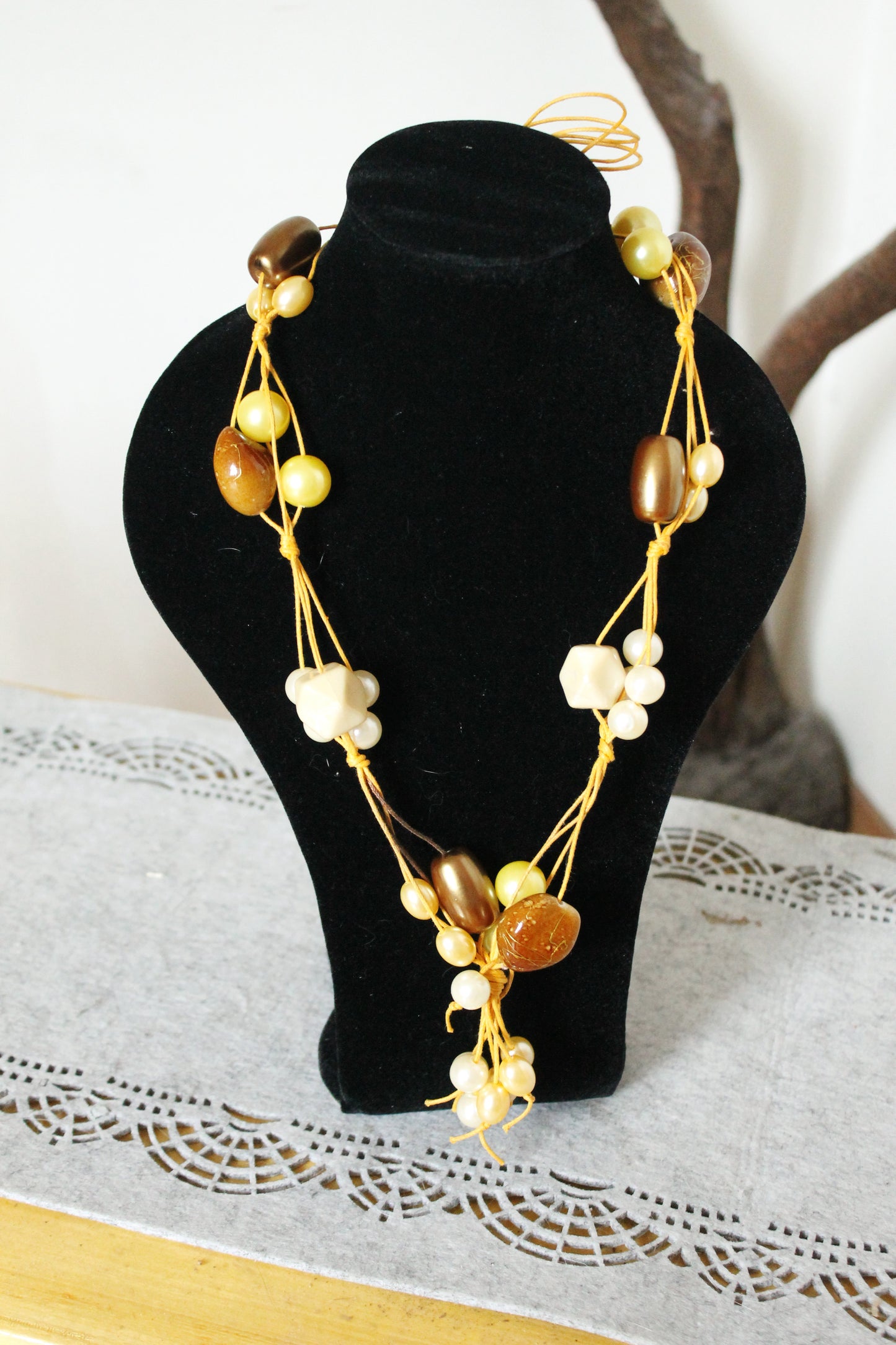 Vintage long beaded yellow necklace - Nekclace 1990s - vintage bijouterie - gift neckalce - made in Ukraine