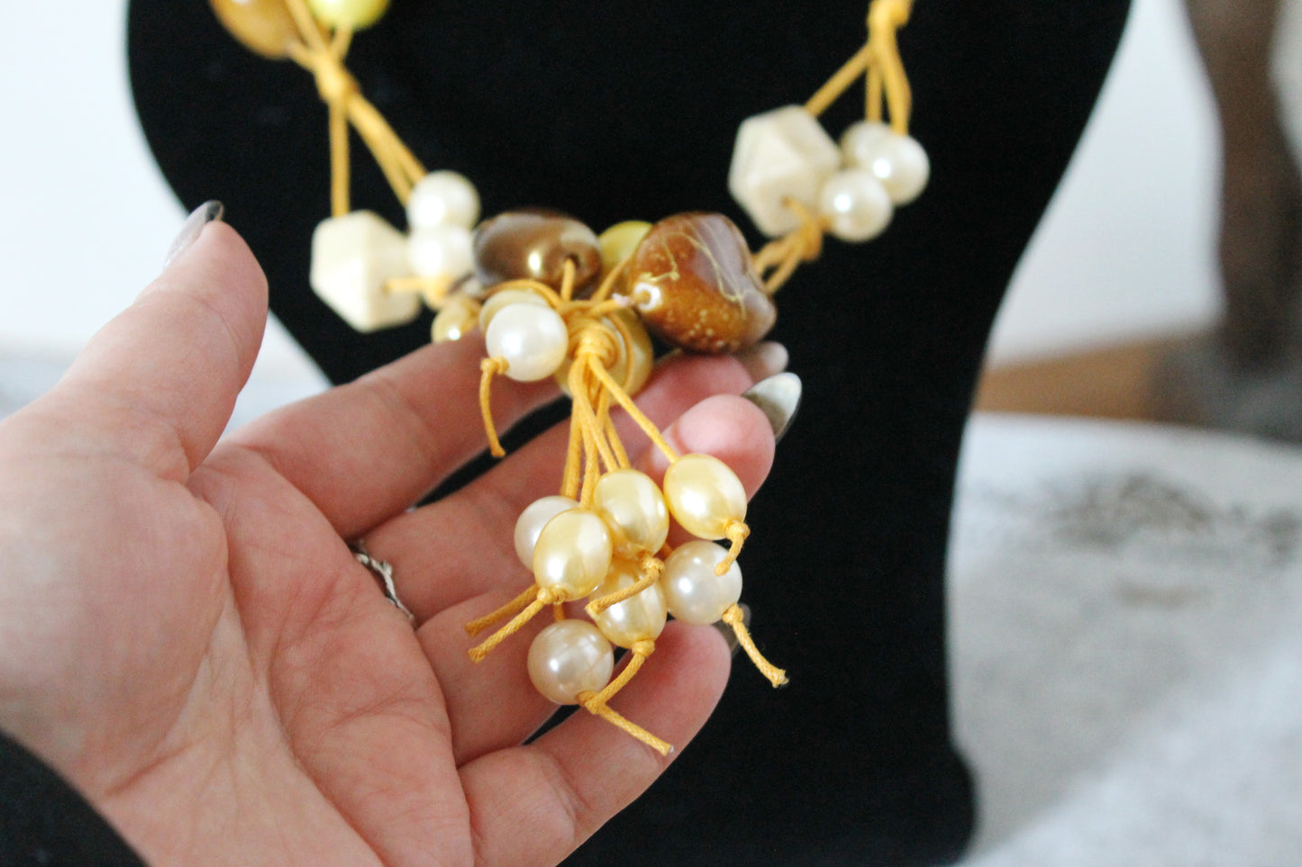 Vintage long beaded yellow necklace - Nekclace 1990s - vintage bijouterie - gift neckalce - made in Ukraine