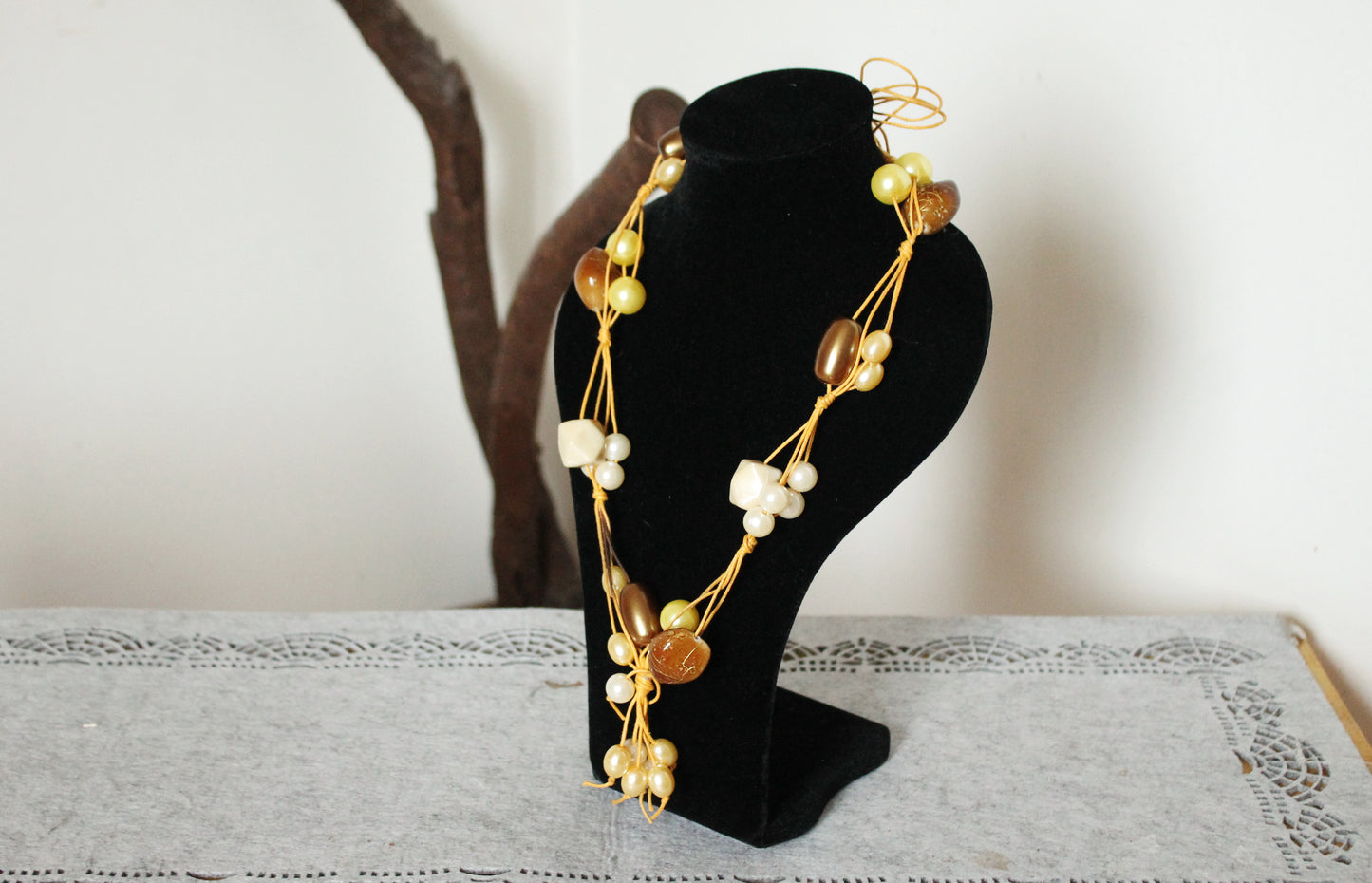 Vintage long beaded yellow necklace - Nekclace 1990s - vintage bijouterie - gift neckalce - made in Ukraine