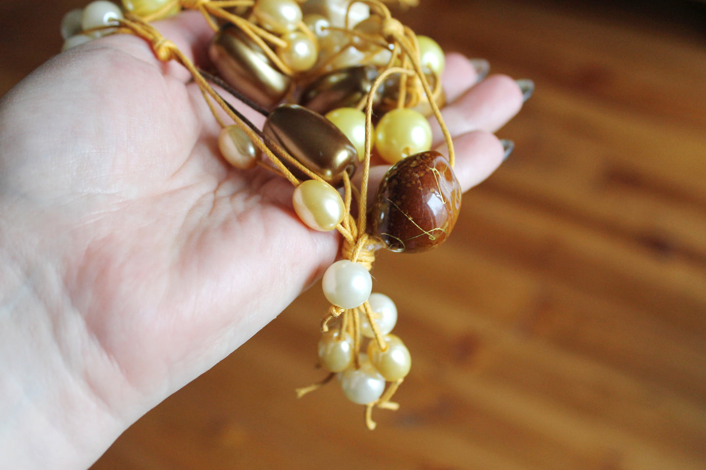 Vintage long beaded yellow necklace - Nekclace 1990s - vintage bijouterie - gift neckalce - made in Ukraine