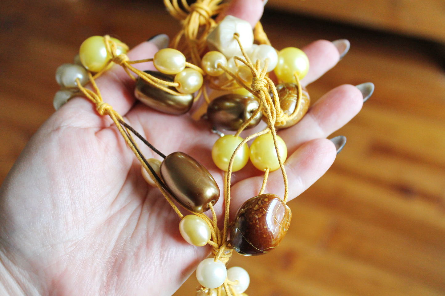 Vintage long beaded yellow necklace - Nekclace 1990s - vintage bijouterie - gift neckalce - made in Ukraine