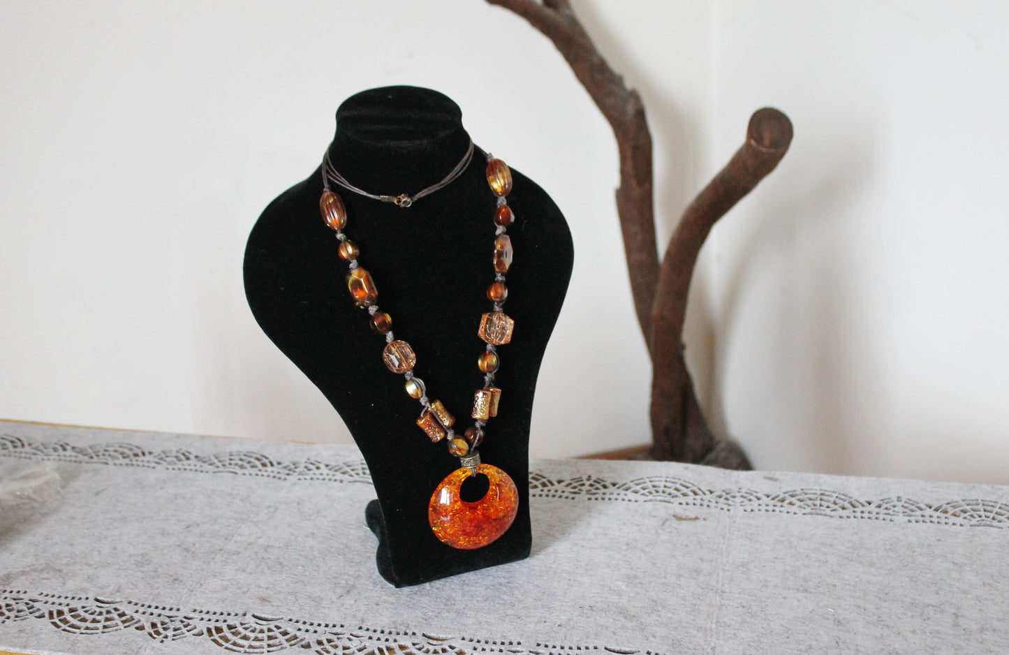 Vintage long beaded brown necklace - Nekclace 1990s - vintage bijouterie - gift neckalce - made in Ukraine