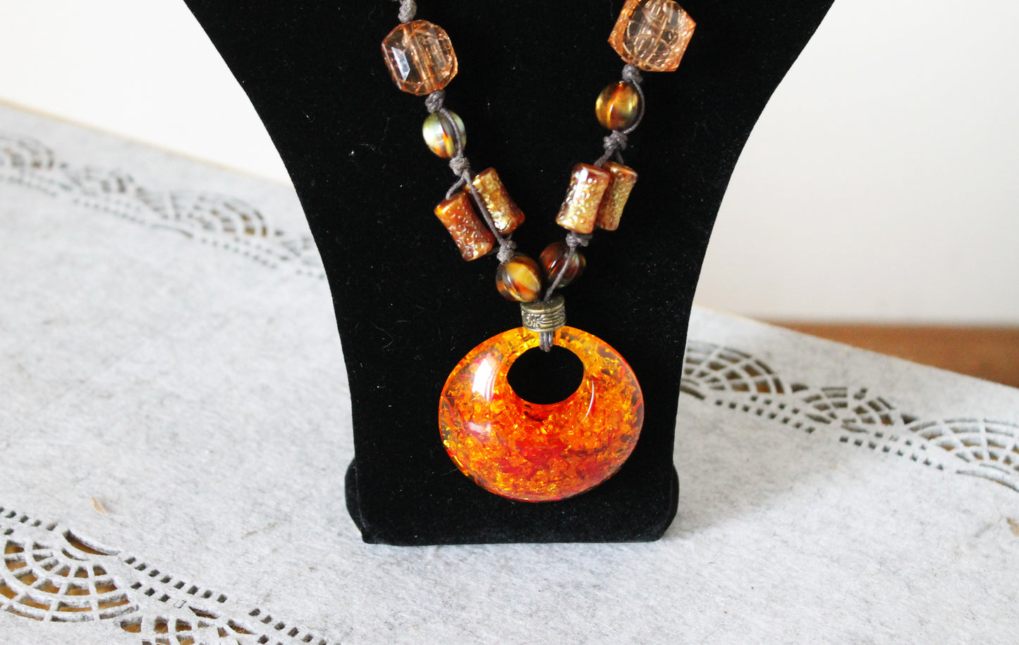 Vintage long beaded brown necklace - Nekclace 1990s - vintage bijouterie - gift neckalce - made in Ukraine