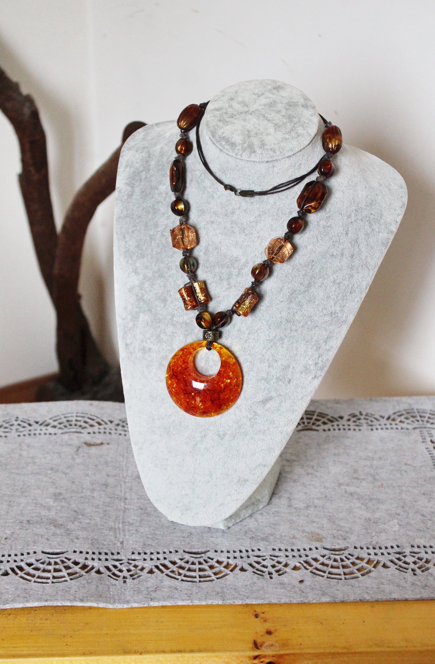 Vintage long beaded brown necklace - Nekclace 1990s - vintage bijouterie - gift neckalce - made in Ukraine