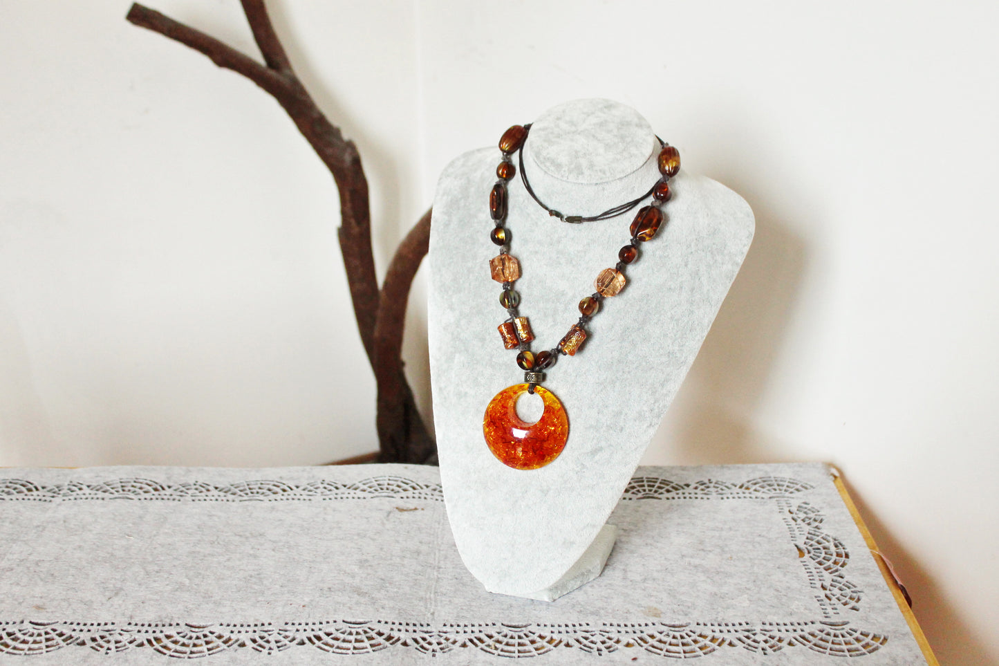 Vintage long beaded brown necklace - Nekclace 1990s - vintage bijouterie - gift neckalce - made in Ukraine