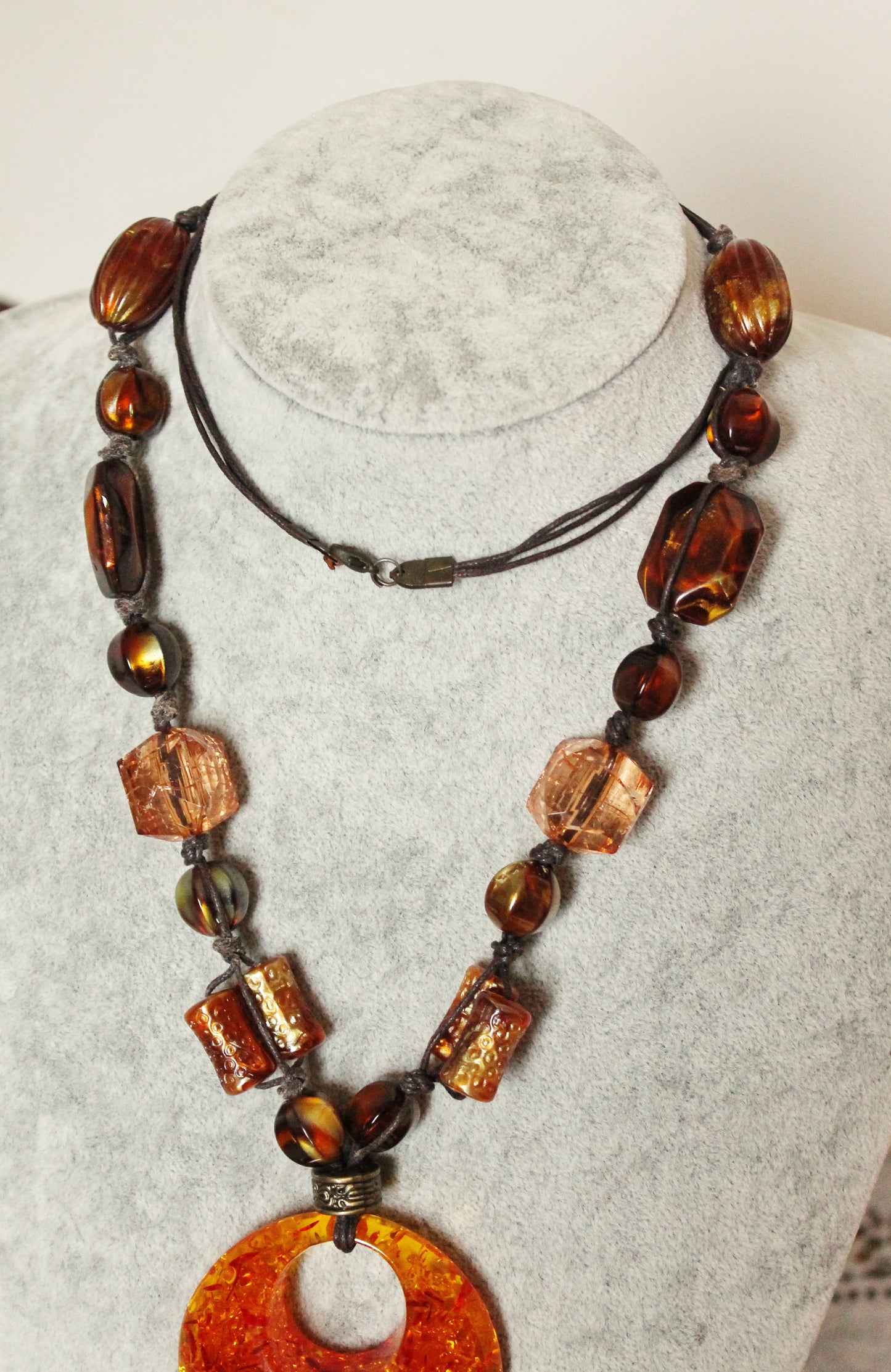Vintage long beaded brown necklace - Nekclace 1990s - vintage bijouterie - gift neckalce - made in Ukraine