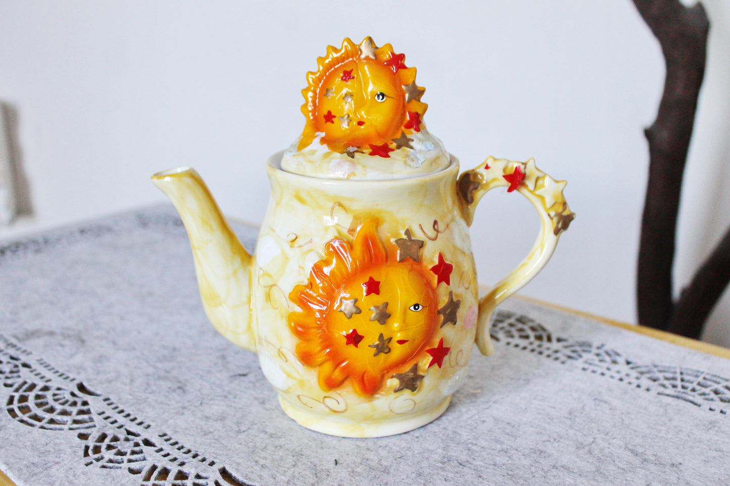 Vintage Yellow sunny/moon Tea Pot - vintage Ukrainian ceramic tea pot - 1990-2000s