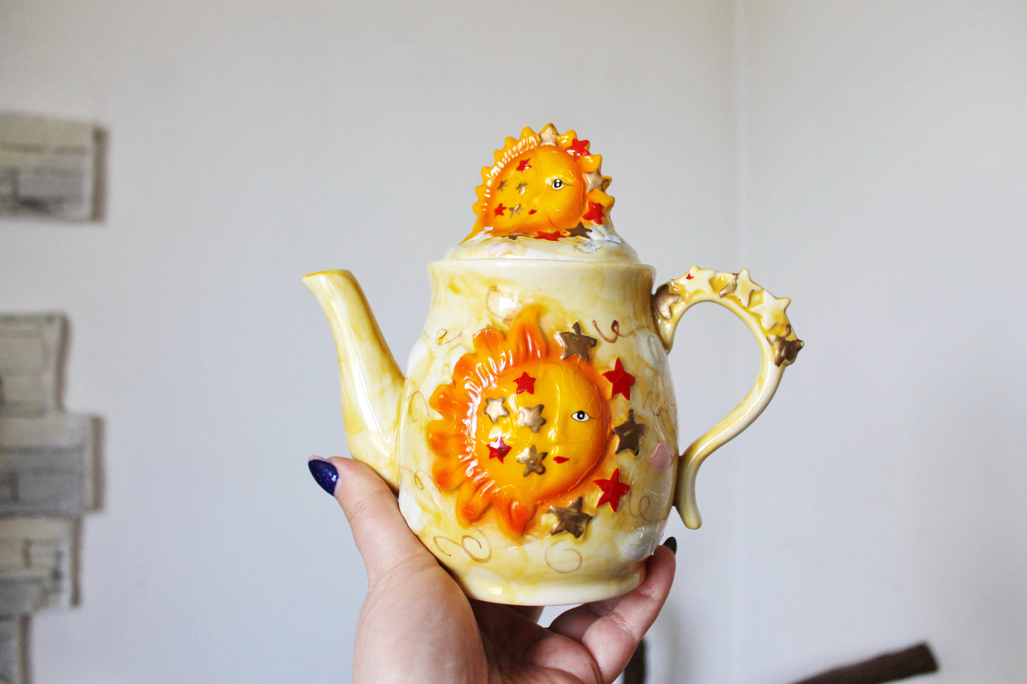 Vintage Yellow sunny/moon Tea Pot - vintage Ukrainian ceramic tea pot - 1990-2000s