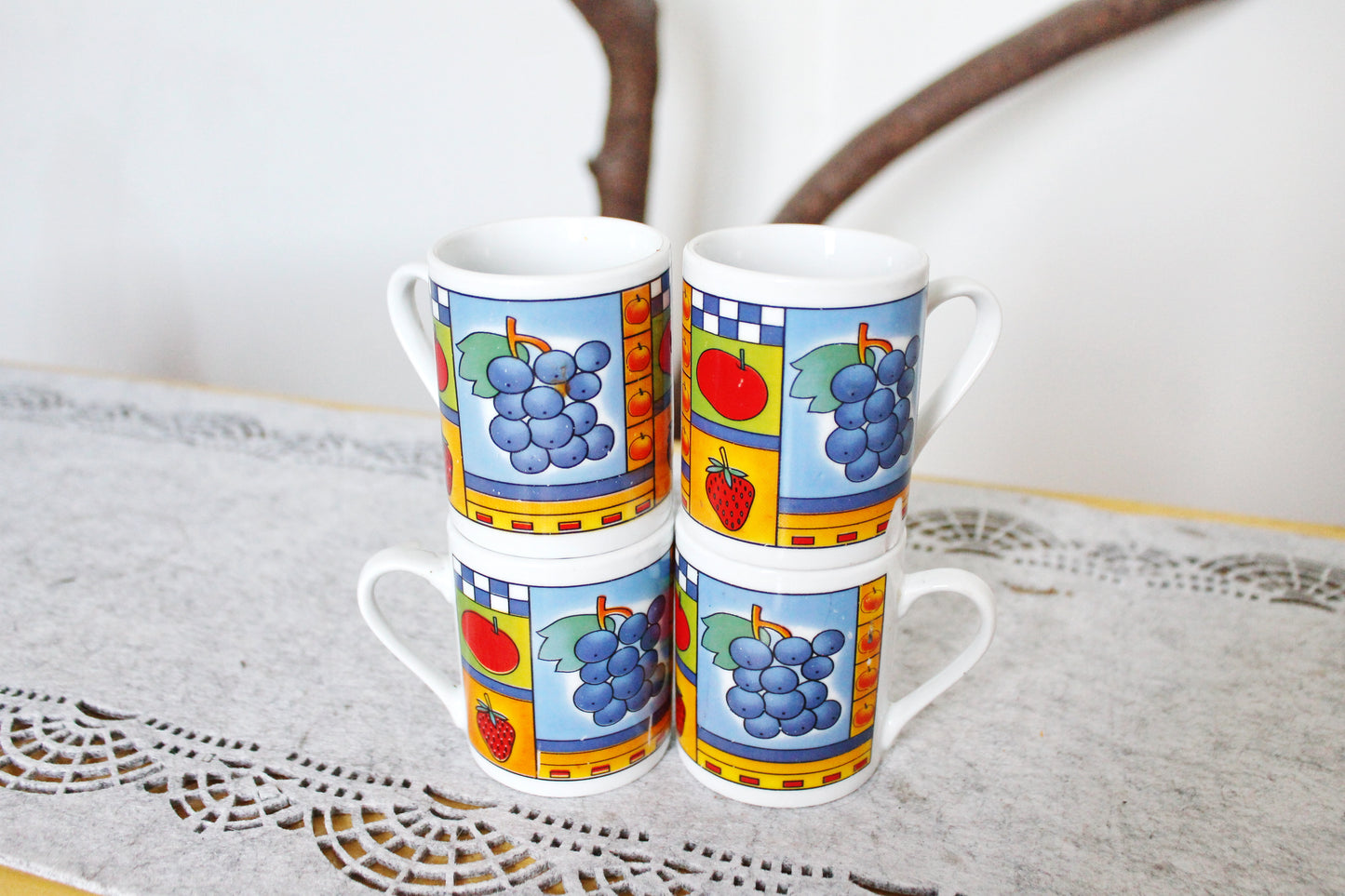 Set of four vintage ceramic coffee cups (one cup have a chip)- beautiful ceramic cups - 1990-2000s - made in Ukraine