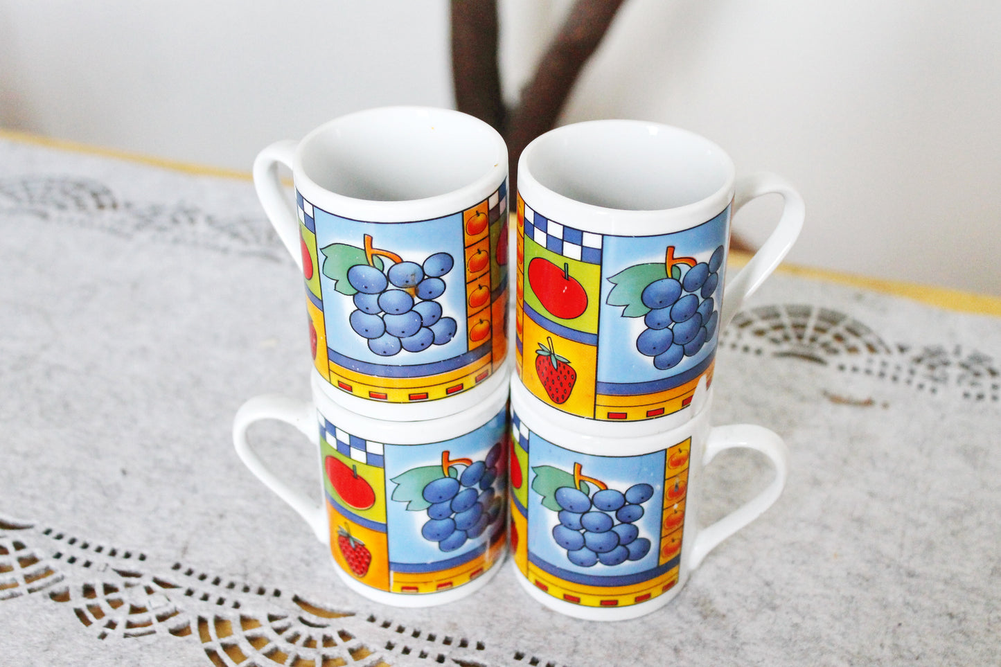 Set of four vintage ceramic coffee cups (one cup have a chip)- beautiful ceramic cups - 1990-2000s - made in Ukraine