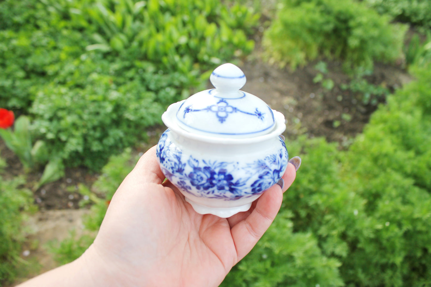 Vintage German Porcelain Sugar Bowl – Seltmann Weiden "Theresia Heimatland" – Blue Floral Bavaria West Germany
