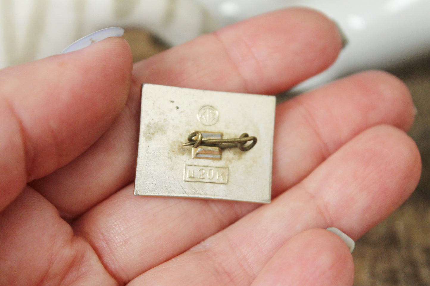 Vintage soviet children's pin badge - Pencil man with fish - animal, fairytale, made in USSR, 1970s