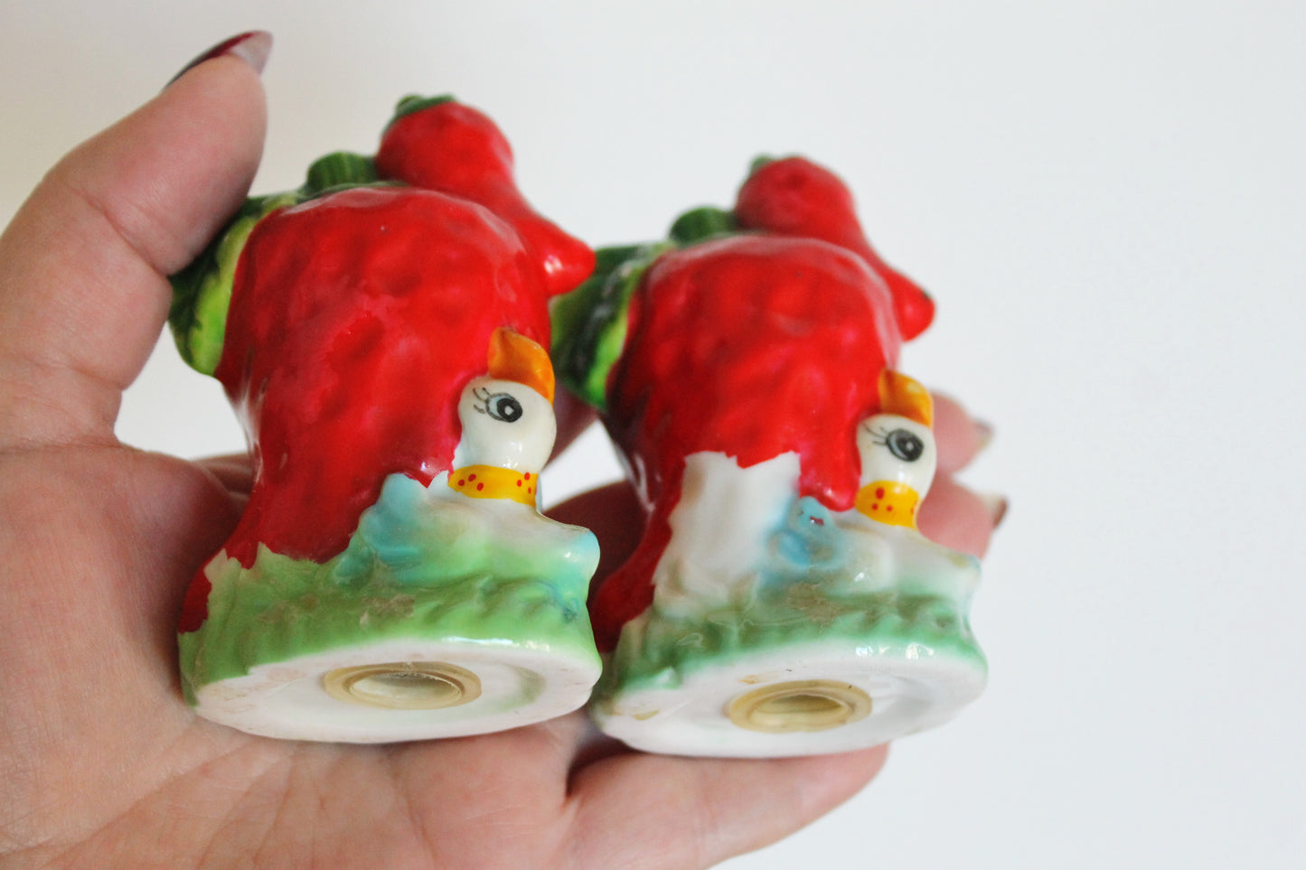Vintage Salt and Pepper Shakers - Ceramic Red Peppers with Ducks - Made in Ukraine, Early 2000s