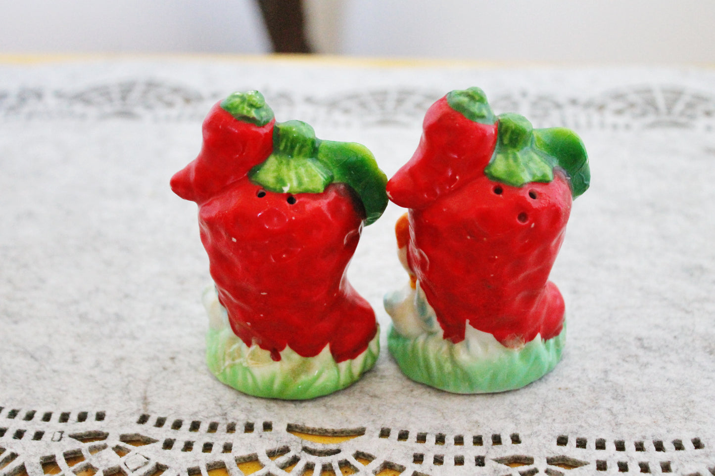 Vintage Salt and Pepper Shakers - Ceramic Red Peppers with Ducks - Made in Ukraine, Early 2000s