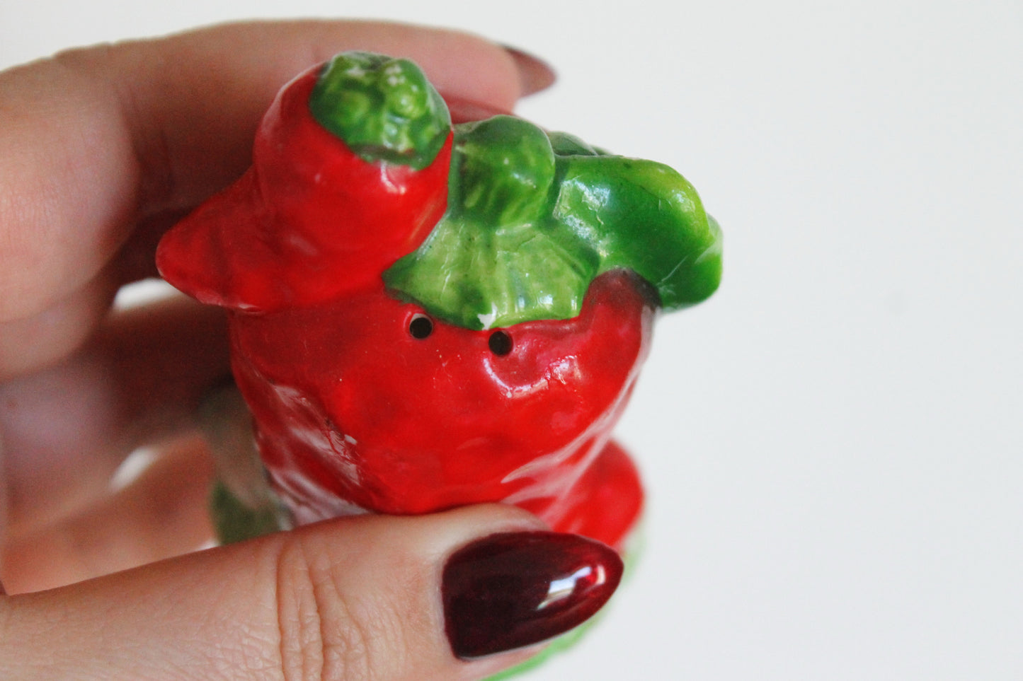 Vintage Salt and Pepper Shakers - Ceramic Red Peppers with Ducks - Made in Ukraine, Early 2000s