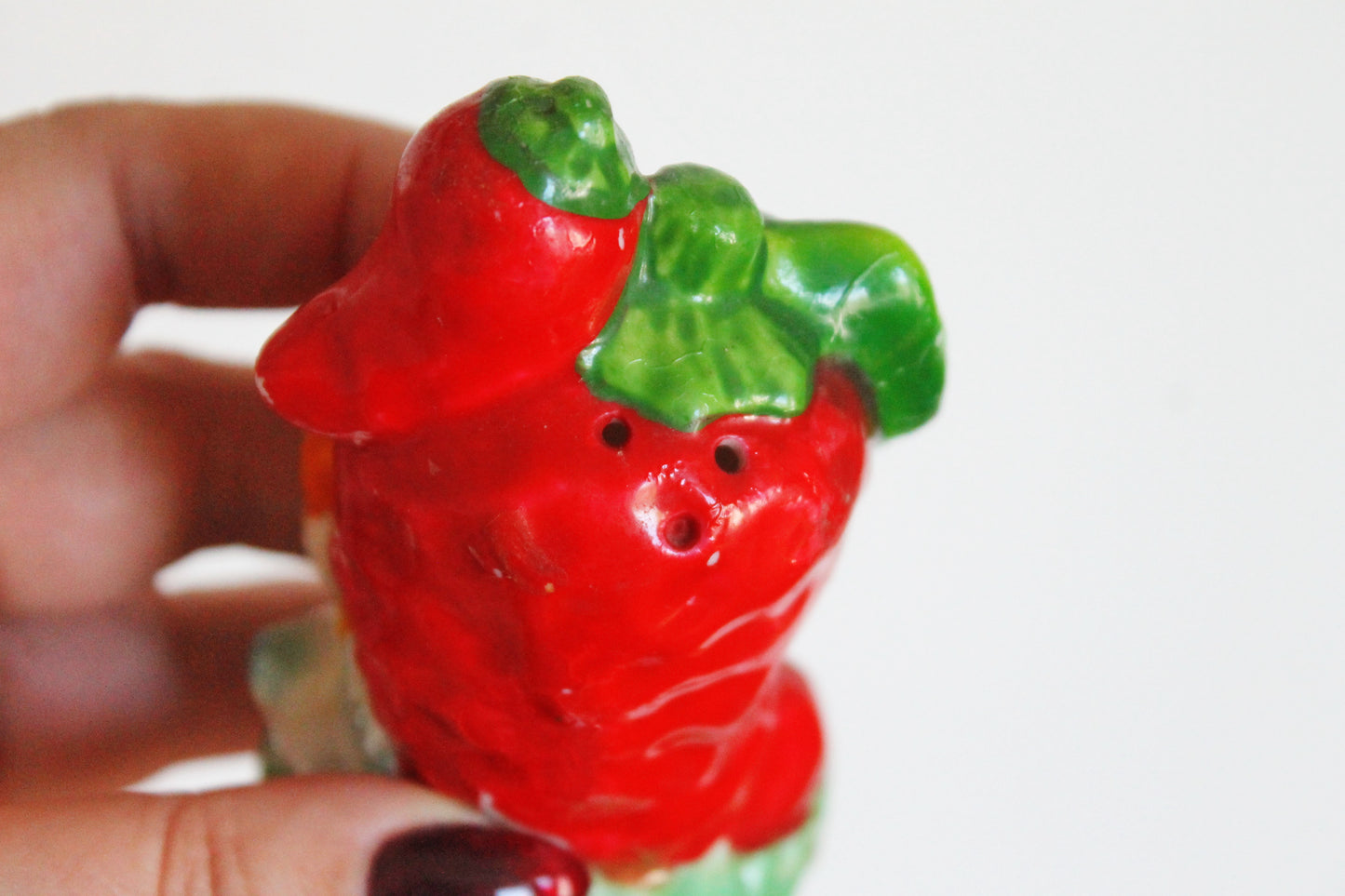 Vintage Salt and Pepper Shakers - Ceramic Red Peppers with Ducks - Made in Ukraine, Early 2000s