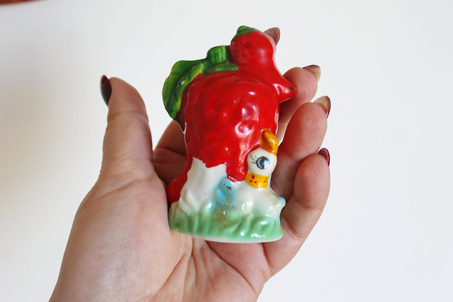 Vintage Salt and Pepper Shakers - Ceramic Red Peppers with Ducks - Made in Ukraine, Early 2000s