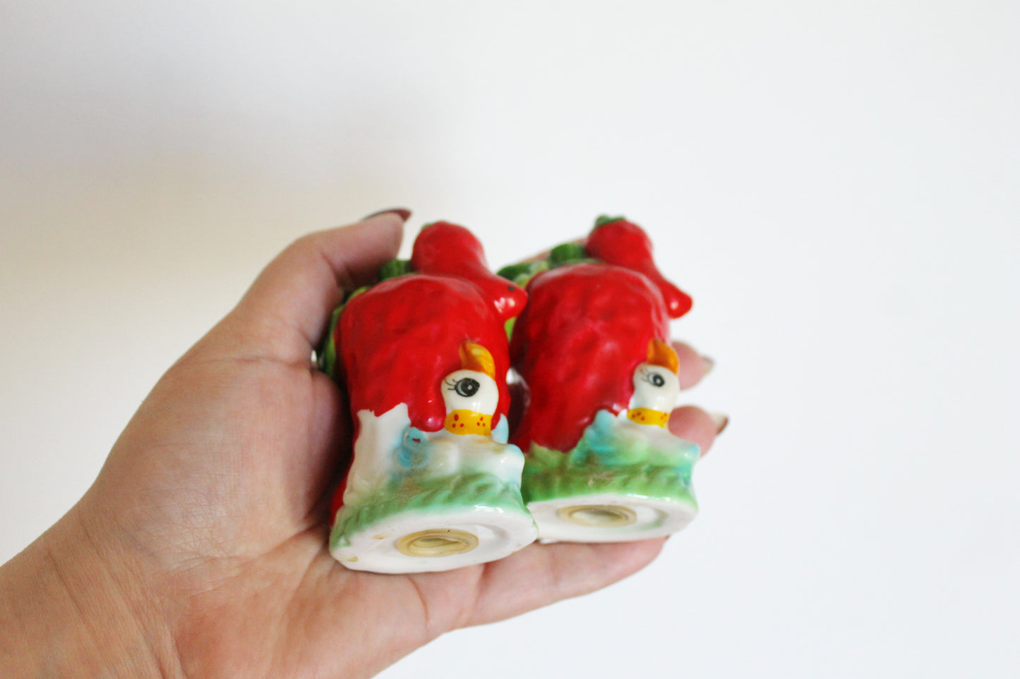 Vintage Salt and Pepper Shakers - Ceramic Red Peppers with Ducks - Made in Ukraine, Early 2000s