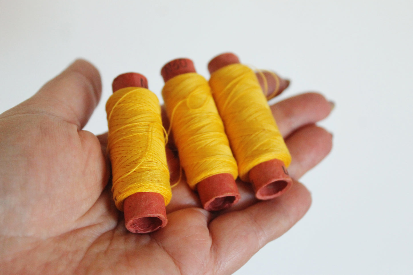 Vintage Soviet Sewing Thread Set – Yellow Spools – USSR Cotton Thread – Craft Supplies – 1970s 1980s Soviet Era