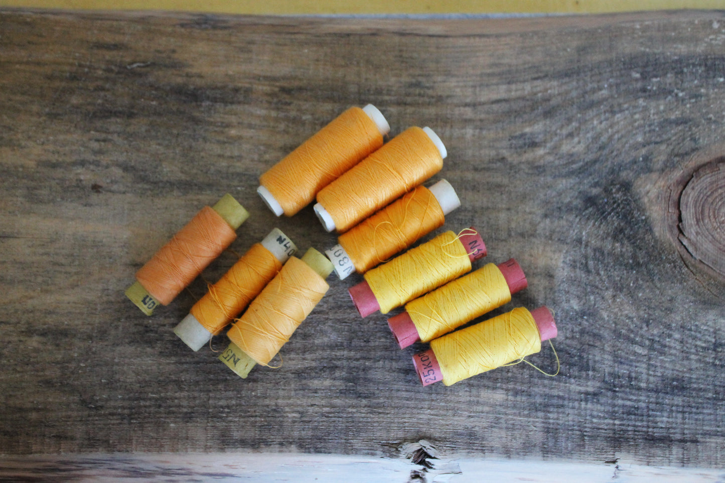 Vintage Soviet Sewing Thread Set – Yellow Spools – USSR Cotton Thread – Craft Supplies – 1970s 1980s Soviet Era