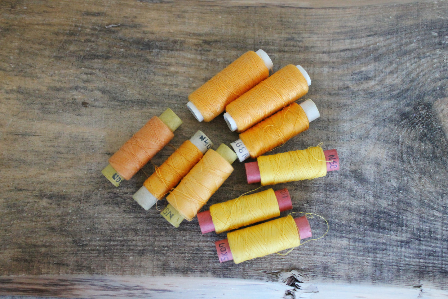 Vintage Soviet Sewing Thread Set – Yellow Spools – USSR Cotton Thread – Craft Supplies – 1970s 1980s Soviet Era
