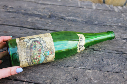 Vintage Hungarian green glass vine bottle - 12 inches - Vintage Glass Wine Bottle - 1980s