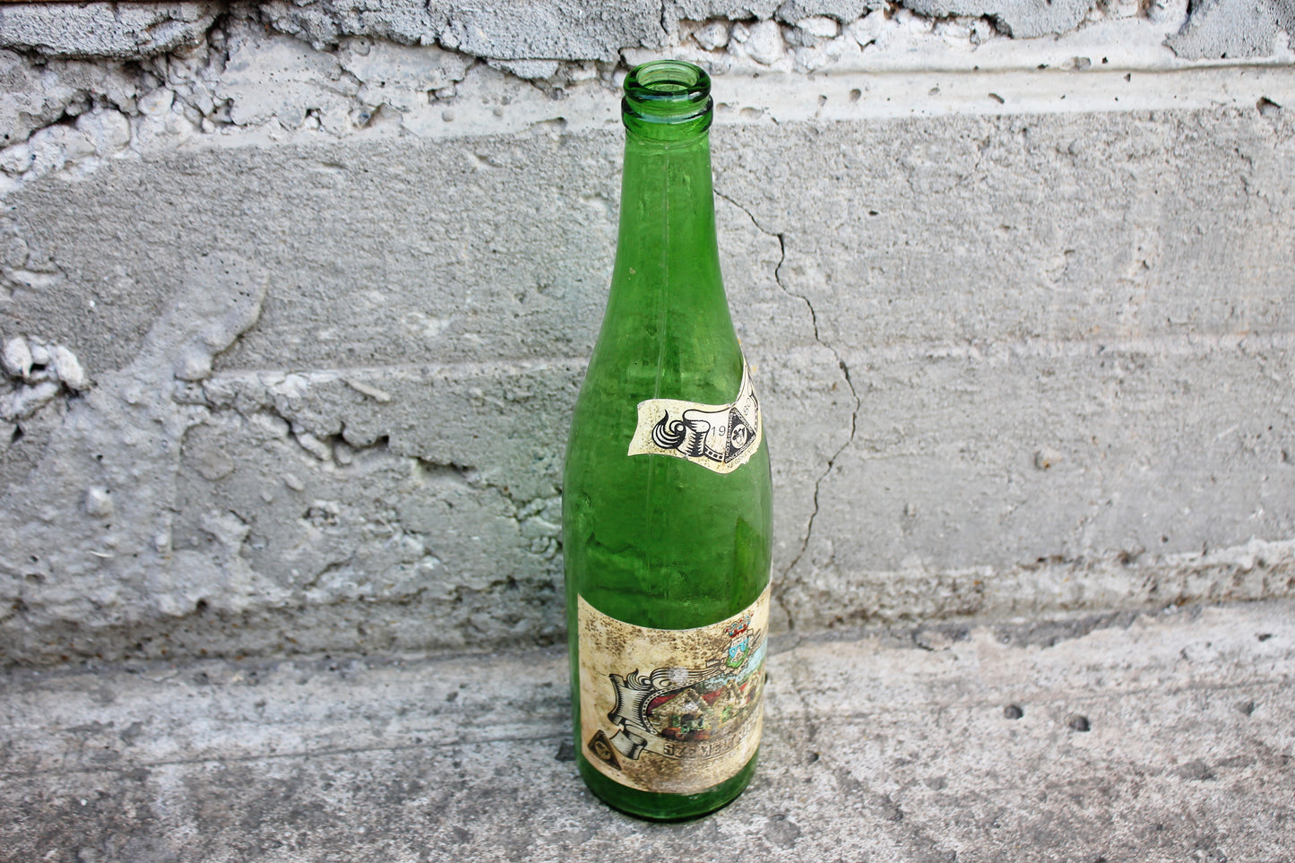 Vintage Hungarian green glass vine bottle - 12 inches - Vintage Glass Wine Bottle - 1980s