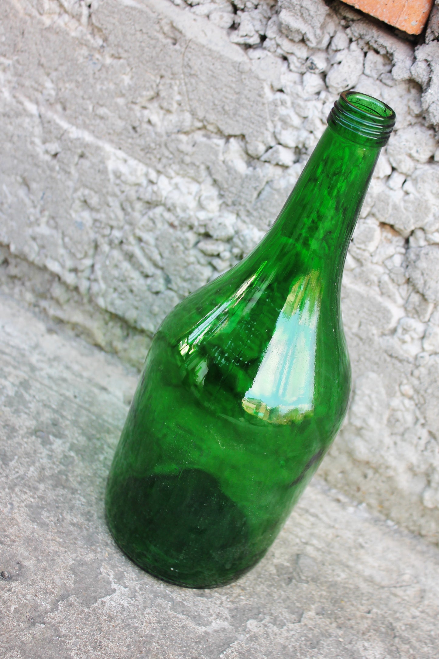 Vintage green glass vine bottle - 12 inches - Soviet Glass Wine Bottle - USSR made bottle - 1960-1970s