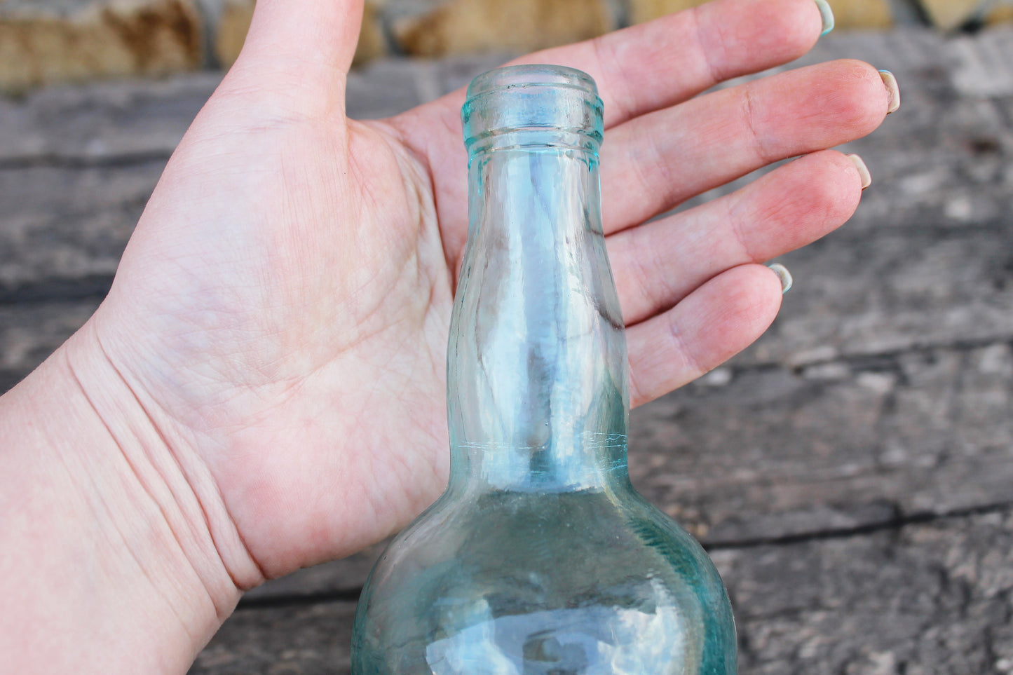 Vintage blue glass vine, vodka bottle - 9.8 inches - Soviet Glass Bottle - USSR made bottle - 1960-1970s