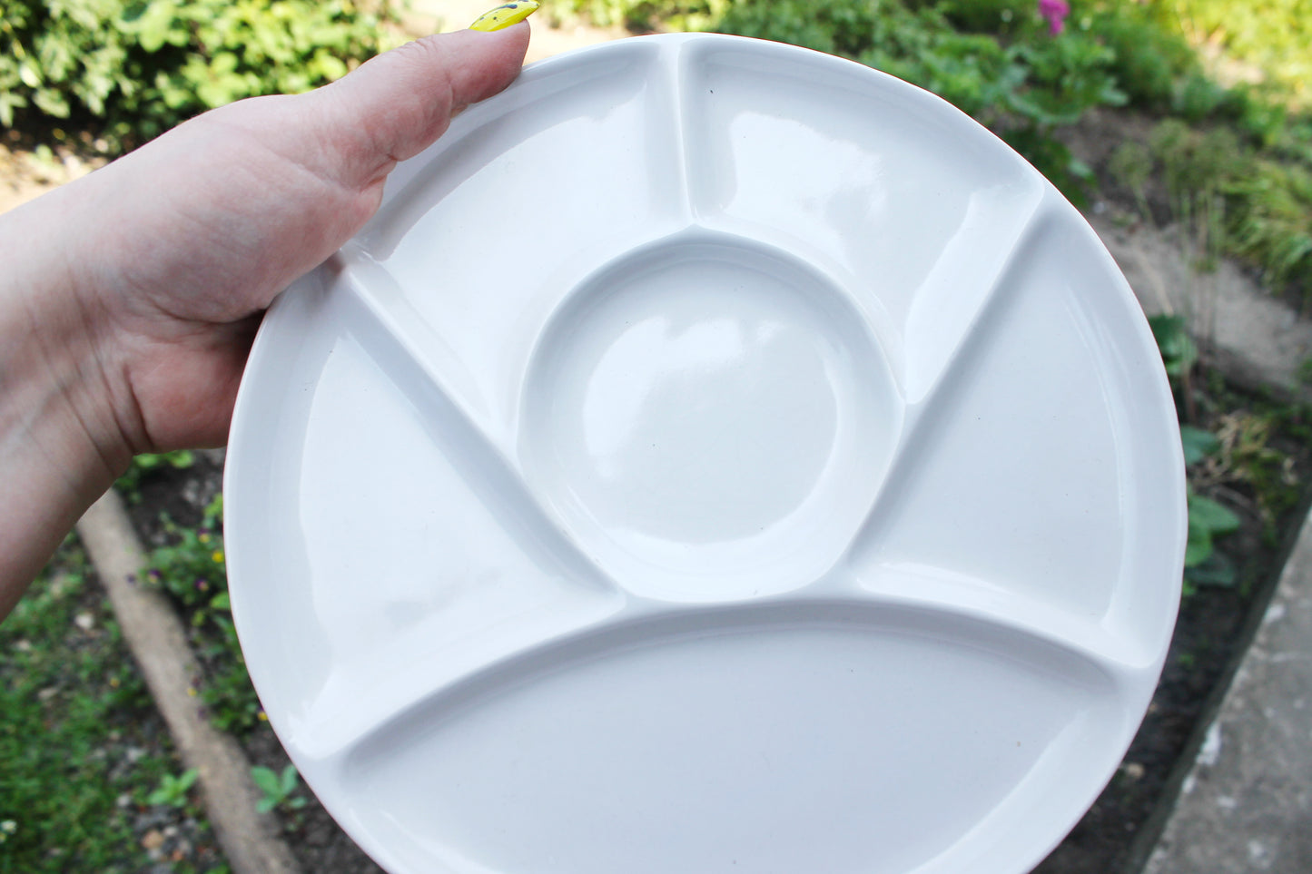Vintage German Divided Porcelain Plate – Mid-Century White Serving Dish, Snack Platter, circa 1970s–1980s