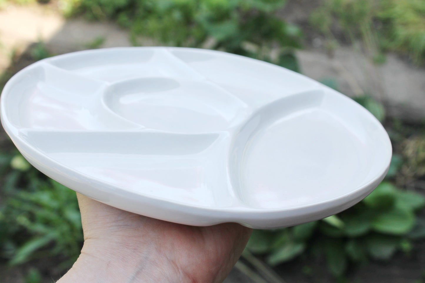 Vintage German Divided Porcelain Plate – Mid-Century White Serving Dish, Snack Platter, circa 1970s–1980s