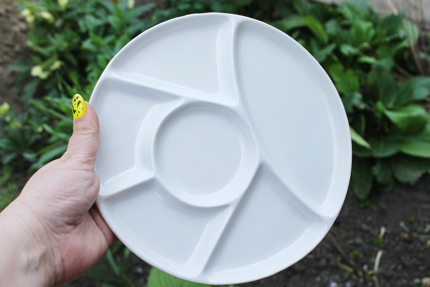 Vintage German Divided Porcelain Plate – Mid-Century White Serving Dish, Snack Platter, circa 1970s–1980s