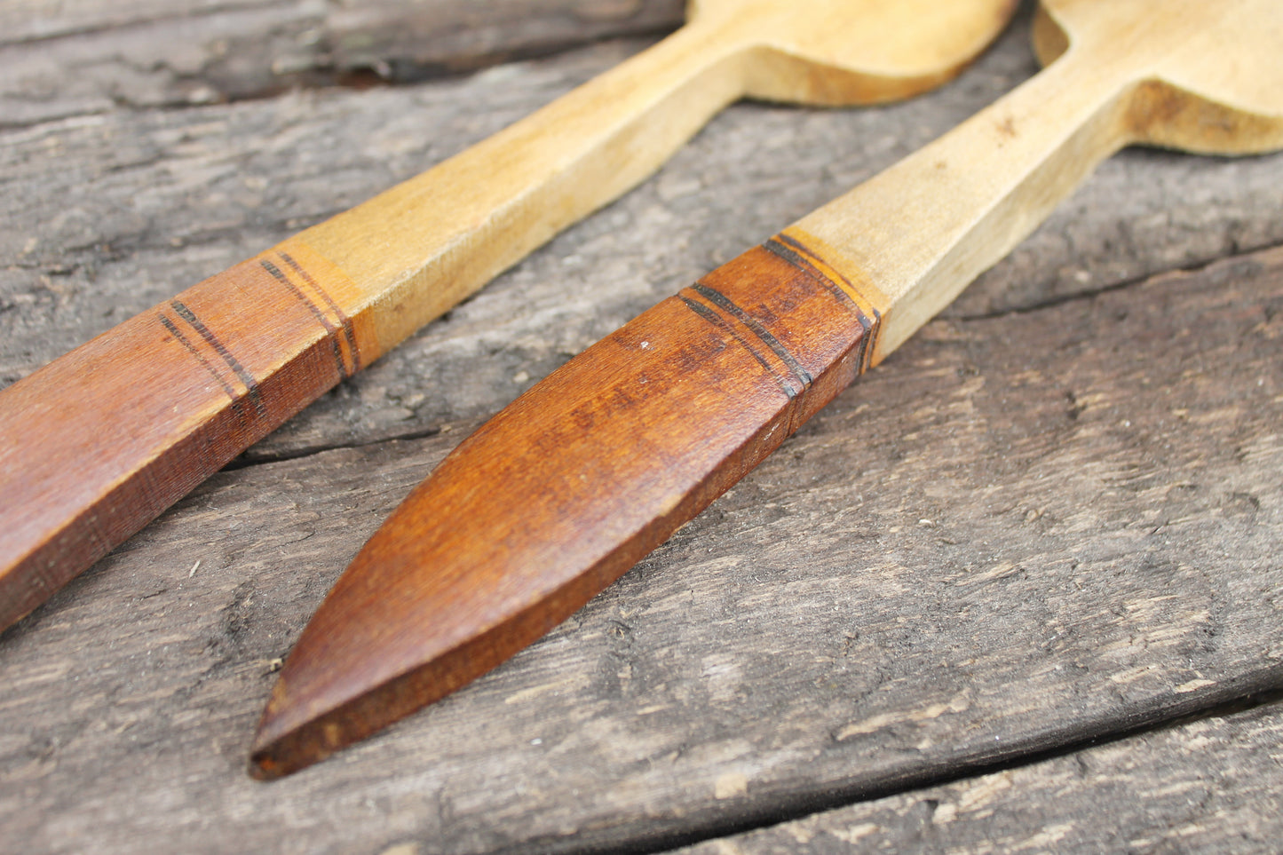 Set of 2 Vintage used Ukrainain wooden spoons. Kitchen decor. USSR vintage spoons - 1960s