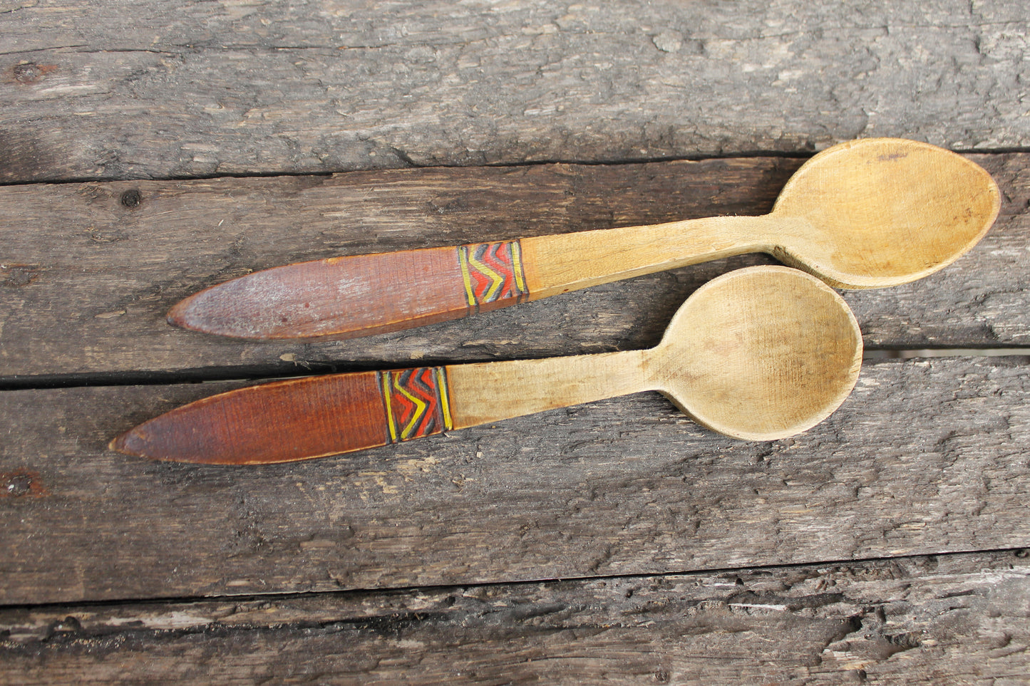 Set of 2 Vintage used Ukrainain wooden spoons. Kitchen decor. USSR vintage spoons - 1960s