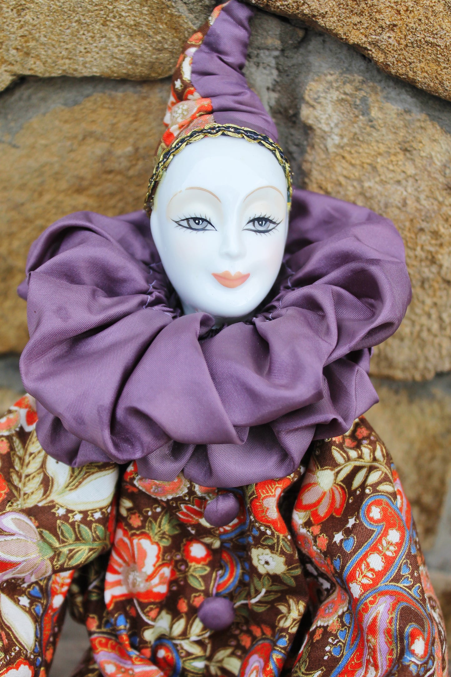 Vintage porcelain Venetian doll - Harlequin - 16.5 inches- collectible doll - porcelain doll - decor doll - 1980s