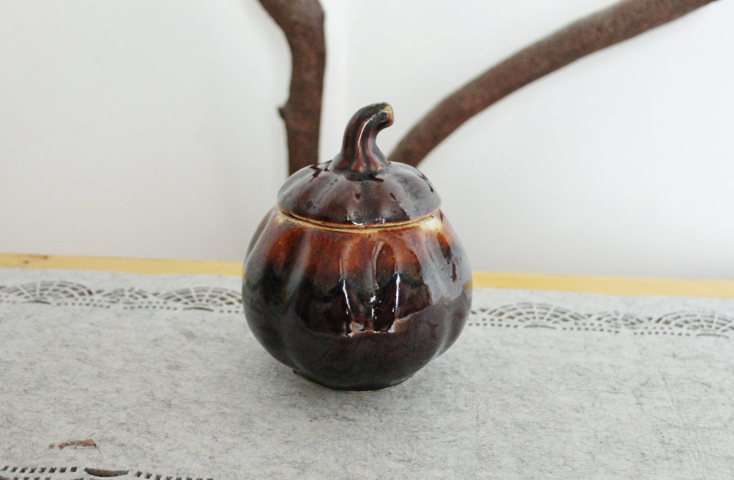 Vintage Ceramic Pumpkin Casserole Dish - Storage Jar - Old Brown Pot Ukrainian traditional jar - pottery jug - handmade pottery jug - 1990s