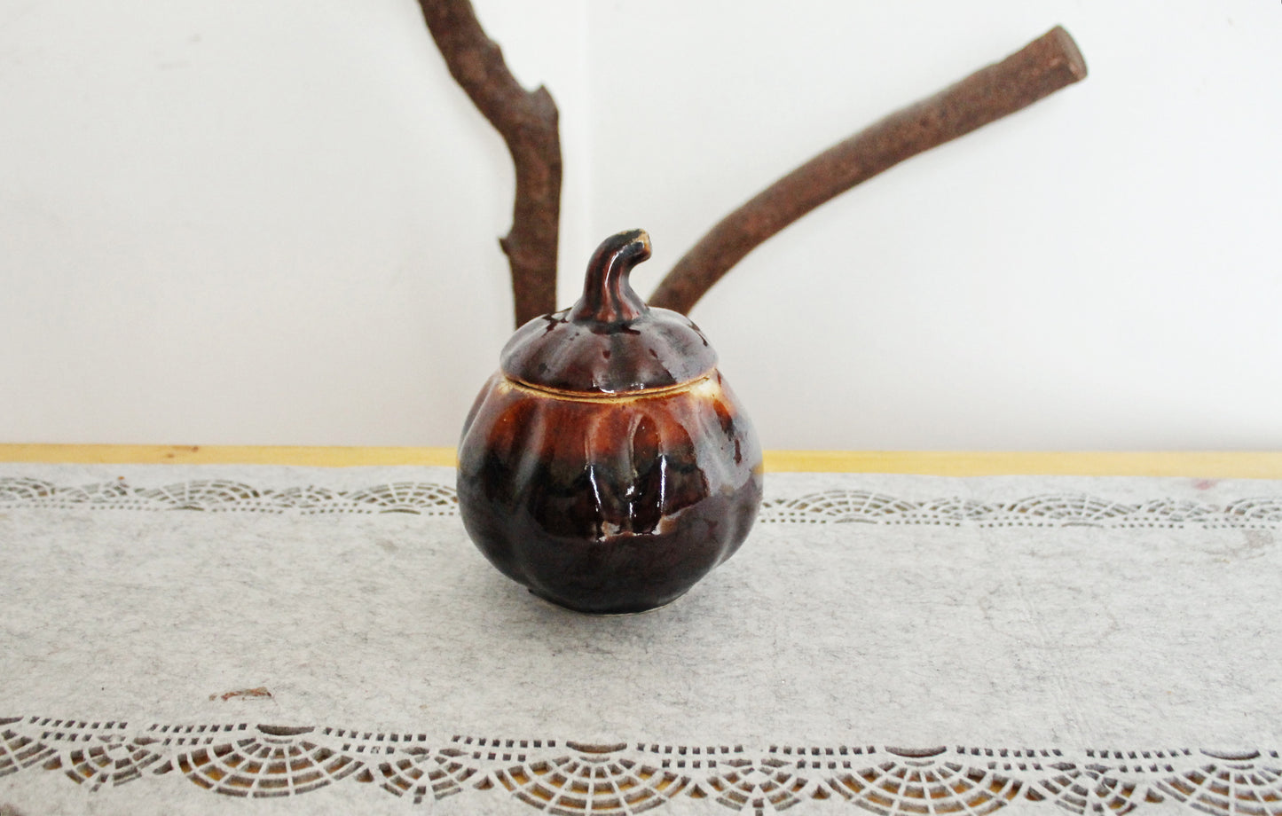 Vintage Ceramic Pumpkin Casserole Dish - Storage Jar - Old Brown Pot Ukrainian traditional jar - pottery jug - handmade pottery jug - 1990s