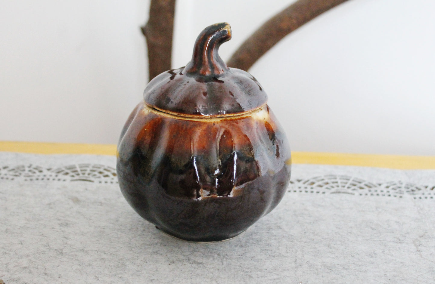 Vintage Ceramic Pumpkin Casserole Dish - Storage Jar - Old Brown Pot Ukrainian traditional jar - pottery jug - handmade pottery jug - 1990s