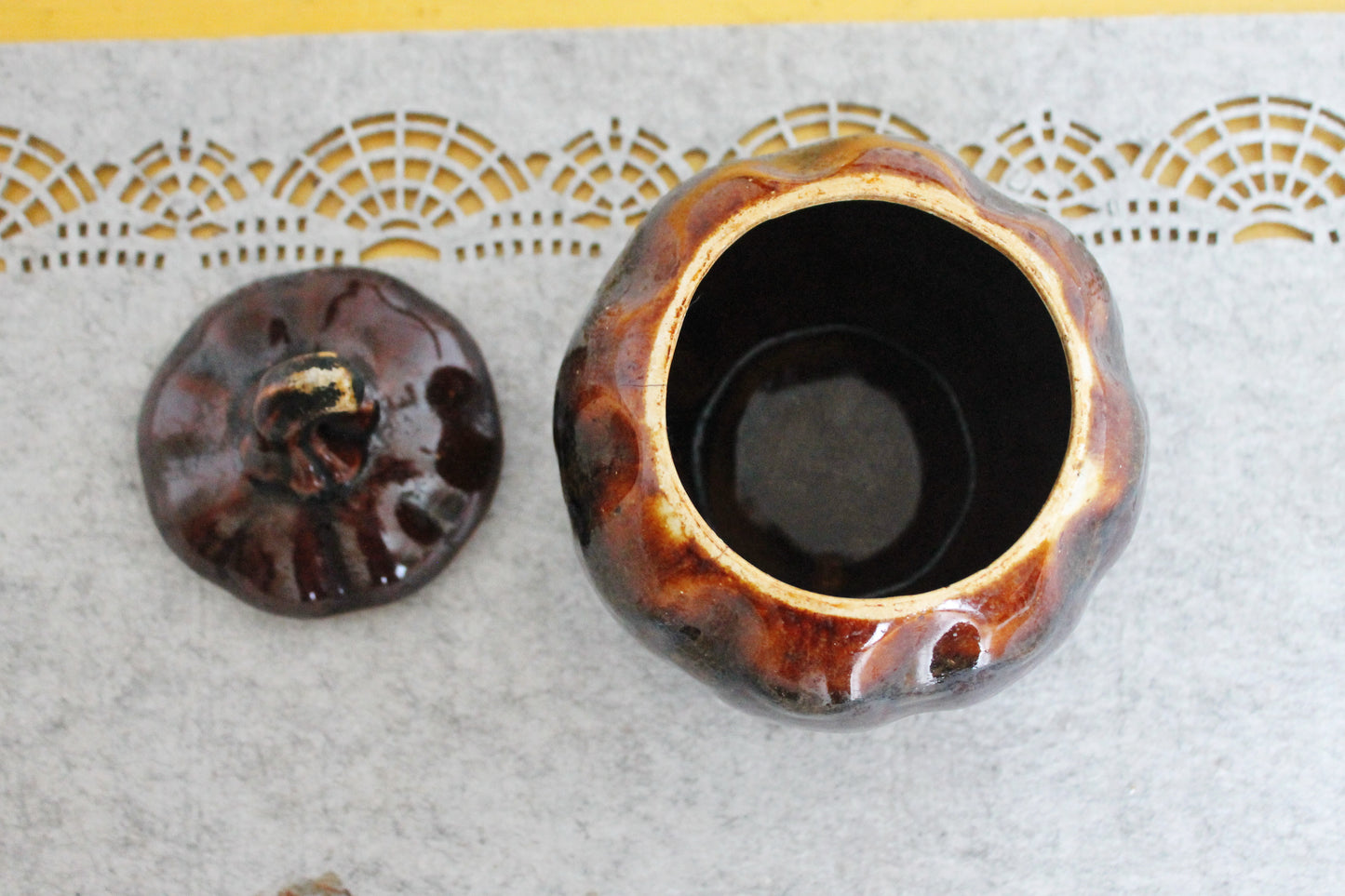 Vintage Ceramic Pumpkin Casserole Dish - Storage Jar - Old Brown Pot Ukrainian traditional jar - pottery jug - handmade pottery jug - 1990s